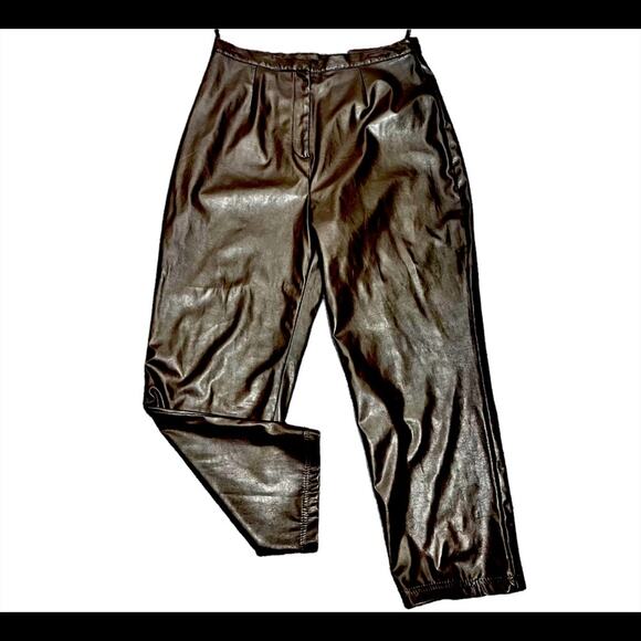 Vintage Pants - Y2K High Rise Tapered Leg Brown Faux Leather Pants 16 Desert Boho Modern Minimal